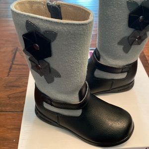 Children's Black and Light Gray Floral Winter Boots